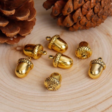 Zinklegierung 3D Charms Eicheln Goldenfarben 17mm x 11mm, 10 Stück