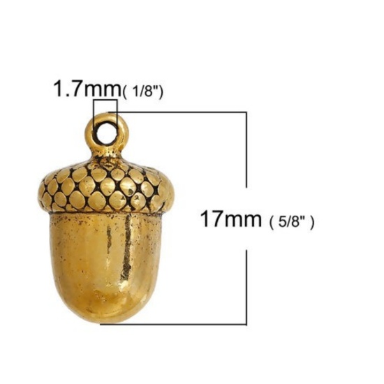 Picture of Zinc Based Alloy 3D Charms Acorn Gold Tone Antique Gold 17mm( 5/8") x 11mm( 3/8"), 10 PCs