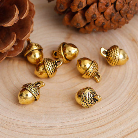 Zinklegierung 3D Charms Eicheln Goldenfarben 14mm x 10mm, 20 Stück