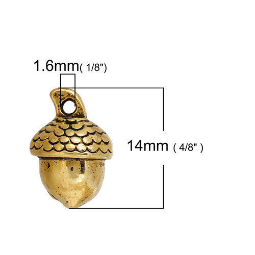 Picture of Zinc Based Alloy 3D Charms Acorn Gold Tone Antique Gold 14mm( 4/8") x 10mm( 3/8"), 20 PCs