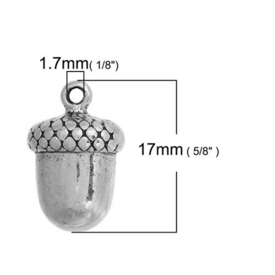 Picture of Zinc Based Alloy 3D Charms Acorn Antique Silver Color 17mm( 5/8") x 11mm( 3/8"), 10 PCs