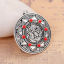 Picture of Zinc Based Alloy Pendants Round Antique Silver Color Sun Face Red Rhinestone 33mm(1 2/8") x 30mm(1 1/8"), 3 PCs