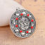 Imagen de Zamak Colgantes Ronda Plata Antigua Sol Rojo Rhinestone 33mm x 30mm, 3 Unidades