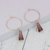Picture of Acrylic Hoop Earrings Gold Plated Purple Faceted Cone 47mm(1 7/8") x 25mm(1"), Post/ Wire Size: (21 gauge), 1 Pair