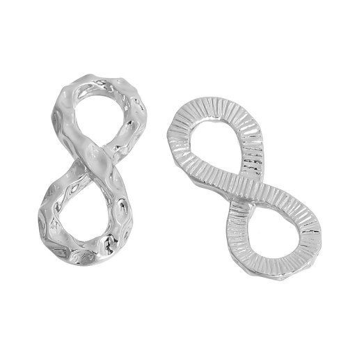 Picture of Zinc Based Alloy Hammered Connectors Infinity Symbol Silver Tone Hollow 20mm x 9mm, 10 PCs