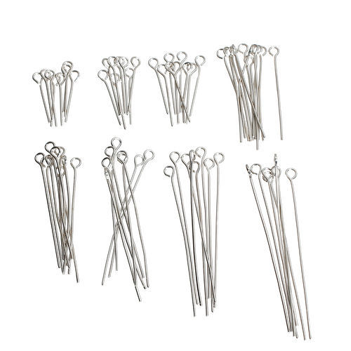Picture of Iron Based Alloy Eye Pins Silver Tone 5cm(2") -1.7cm( 5/8"）long, 0.7mm (21 gauge), 1 Set
