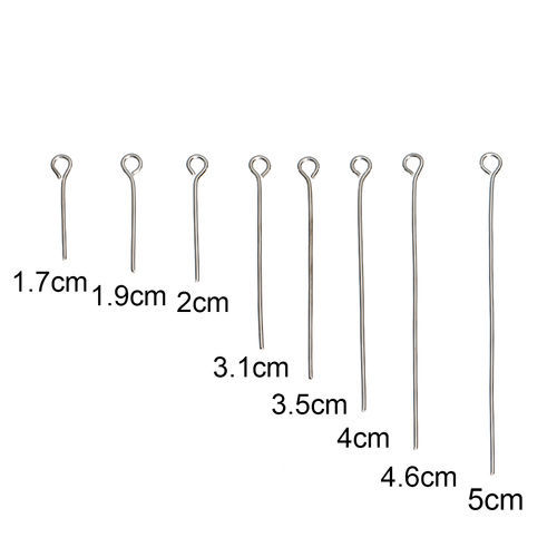 Picture of Iron Based Alloy Eye Pins Silver Tone 5cm(2") -1.7cm( 5/8"）long, 0.7mm (21 gauge), 1 Set