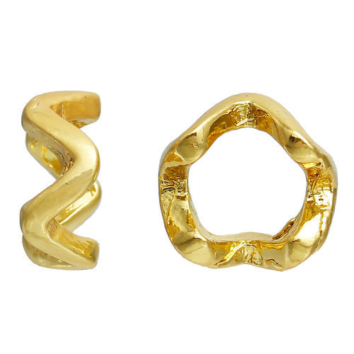 Picture of Brass Spacer Beads Wave Gold Plated (Fits Cord Size: 7mm) About 11mm( 3/8") Dia, Hole: Approx 7.1mm, 10 PCs                                                                                                                                                   