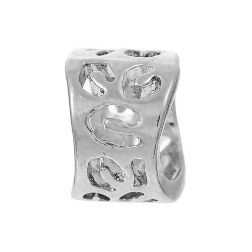 Bild von Messing Zwischenperlen Spacer Perlen Rund Silberfarbe Hohl (für 7mm Kordel) ca. 10mm D., Loch:ca. 7.9mm, 5 Stück