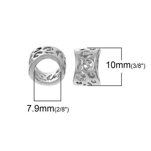 Bild von Messing Zwischenperlen Spacer Perlen Rund Silberfarbe Hohl (für 7mm Kordel) ca. 10mm D., Loch:ca. 7.9mm, 5 Stück                                                                                                                                              