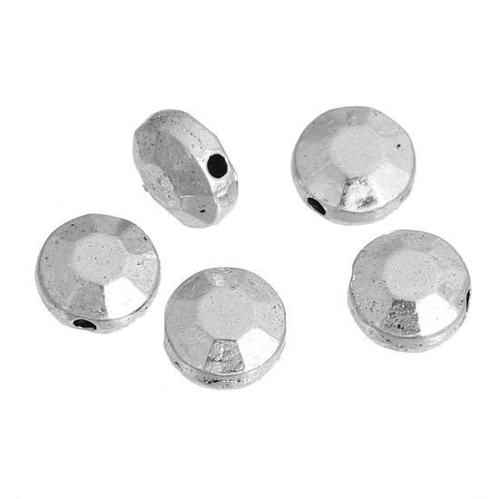 Bild von Zinklegierung Zwischenperlen Spacer Perlen Flachrund Antiksilber Facettiert ca. 8mm D., Loch:ca. 1.5mm, 50 Stück