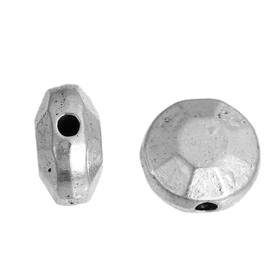 Bild von Zinklegierung Zwischenperlen Spacer Perlen Flachrund Antiksilber Facettiert ca. 8mm D., Loch:ca. 1.5mm, 50 Stück