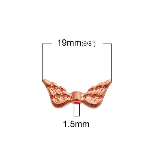Bild von Zinklegierung Zwischenperlen Spacer Perlen Flügel Rosegold 19mm x 8mm, Loch:ca. 1.5mm, 50 Stück