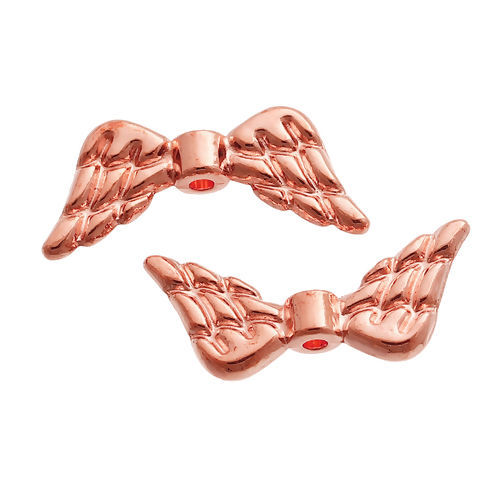Bild von Zinklegierung Zwischenperlen Spacer Perlen Flügel Rosegold 19mm x 8mm, Loch:ca. 1.5mm, 50 Stück