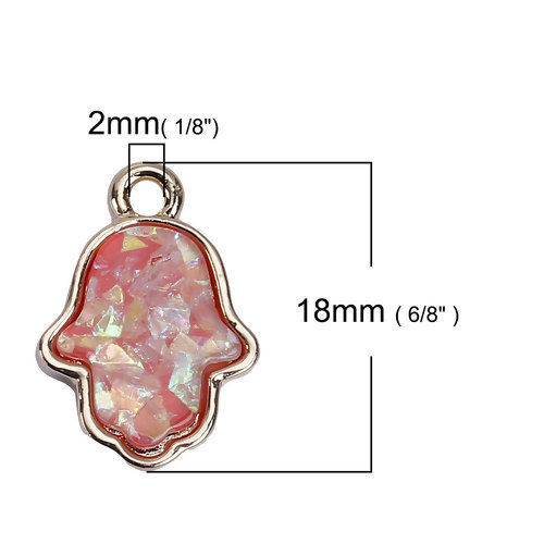 Picture of Zinc Based Alloy Charms Hand Gold Plated Red Imitation Opal 18mm( 6/8") x 13mm( 4/8"), 5 PCs