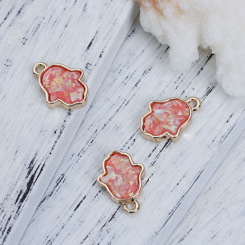 Picture of Zinc Based Alloy Charms Hand Gold Plated Red Imitation Opal 18mm( 6/8") x 13mm( 4/8"), 5 PCs