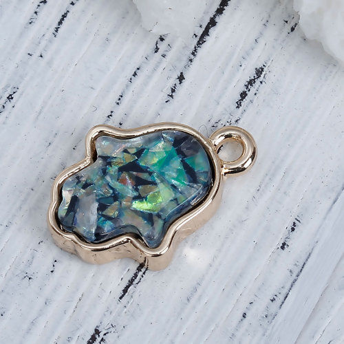 Picture of Zinc Based Alloy Charms Hand Gold Plated Green Imitation Opal 18mm( 6/8") x 13mm( 4/8"), 5 PCs