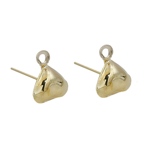 Picture of Iron Based Alloy Ear Post Stud Earrings Findings Heart Gold Plated W/ Loop 9mm x 7mm, Post/ Wire Size: (21 gauge), 200 PCs