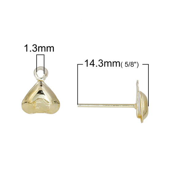 Immagine di Lega di Ferro Orecchini a Perno Tappi di Orecchini Cuore Oro Placcato con/ Loop 9mm x 7mmposta / filo: ( 0.7mm )， 200 Pz
