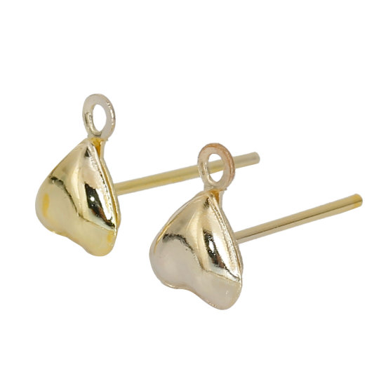 Immagine di Lega di Ferro Orecchini a Perno Tappi di Orecchini Cuore Oro Placcato con/ Loop 9mm x 7mmposta / filo: ( 0.7mm )， 200 Pz