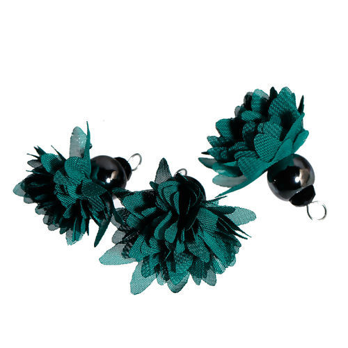 Imagen de Terylene Facetas Colgantes Panícula Borla Flor Gunmetal Verde Oscuro Aprox 40mm x 40mm, 3 Unidades