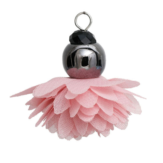 Picture of Polyester Tassel Pendants Flower Gunmetal Deep Blue About Faceted 40mm(1 5/8") x 40mm(1 5/8"), 3 PCs