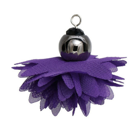 Polyester Tassel Pendants Flower Gunmetal Purple About Faceted 40mm(1 5/8") x 40mm(1 5/8"), 3 PCs