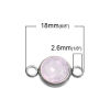 Picture of 304 Stainless Steel October Birthstone Connectors Round Silver Tone Pink Rhinestone 18mm( 6/8") x 10mm( 3/8"), 2 PCs