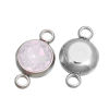 Picture of 304 Stainless Steel October Birthstone Connectors Round Silver Tone Pink Rhinestone 18mm( 6/8") x 10mm( 3/8"), 2 PCs