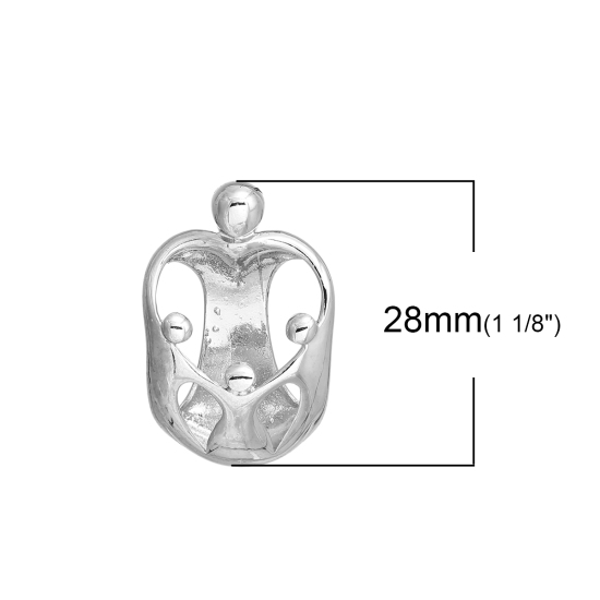 Picture of Brass Charms Parents And Child Silver Tone Heart Hollow 28mm(1 1/8") x 18mm( 6/8"), 1 Piece                                                                                                                                                                   