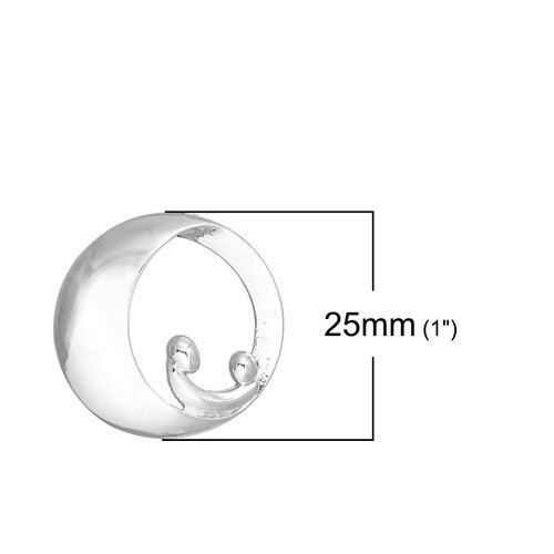 Picture of Brass Charms Mother And Child Silver Tone Round Hollow 25mm(1") x 25mm(1"), 1 Piece                                                                                                                                                                           