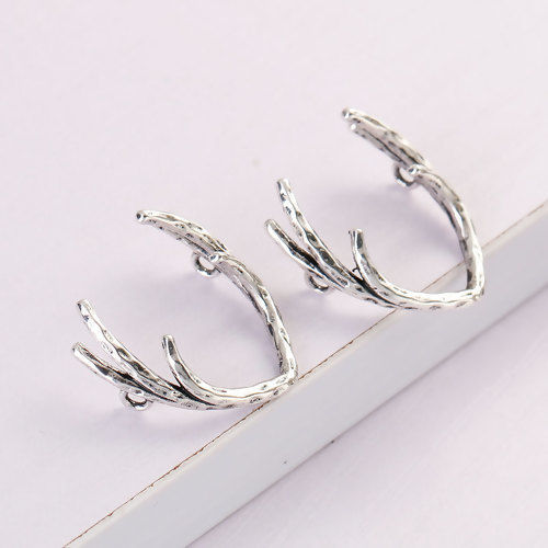 Picture of Brass Charms Antlers Antique Silver Color 25mm(1") x 23mm( 7/8"), 2 PCs