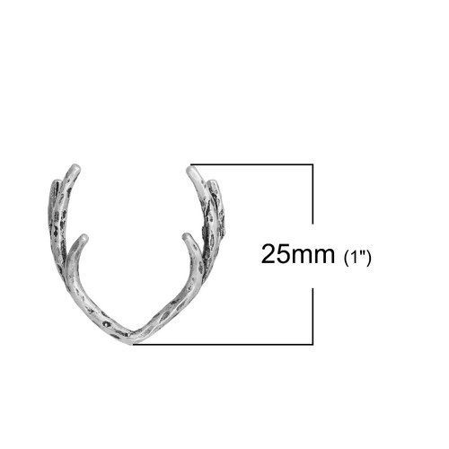 Picture of Brass Charms Antlers Antique Silver Color 25mm(1") x 23mm( 7/8"), 2 PCs