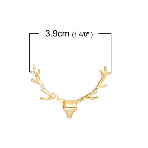 Picture of Brass Pendants Antlers Gold Plated 39mm(1 4/8") x 34mm(1 3/8"), 1 Piece