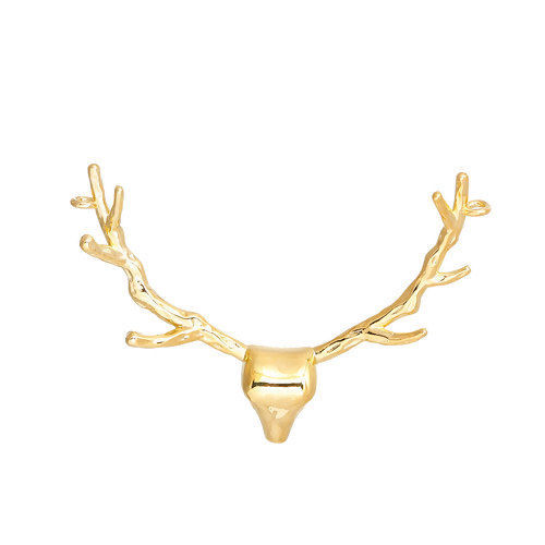 Picture of Brass Pendants Antlers Gold Plated 39mm(1 4/8") x 34mm(1 3/8"), 1 Piece