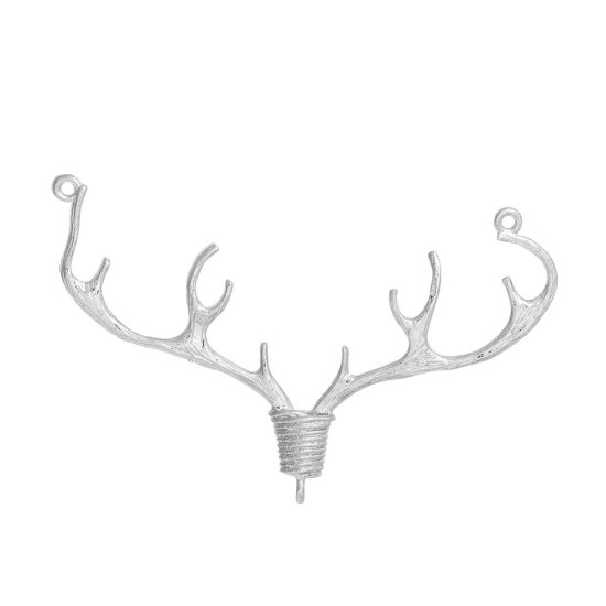 Picture of Brass Pendants Antlers Silver Tone 4.4cm x3.3cm(1 6/8" x1 2/8") - 3.8cm x3.2cm(1 4/8" x1 2/8"), 1 Piece