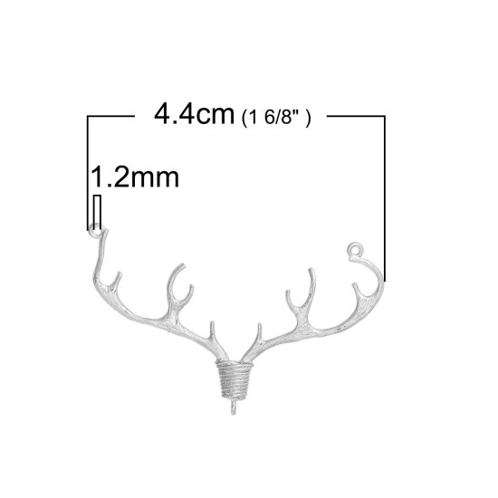 Picture of Brass Pendants Antlers Silver Tone 4.4cm x3.3cm(1 6/8" x1 2/8") - 3.8cm x3.2cm(1 4/8" x1 2/8"), 1 Piece