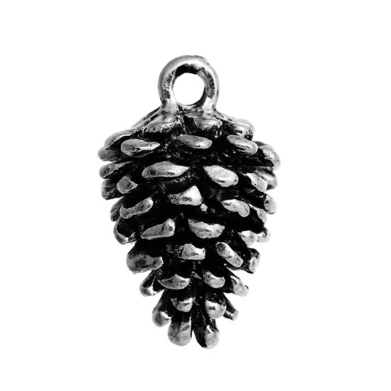 Picture of Zinc Based Alloy 3D Charms Acorn Antique Silver Color 19mm( 6/8") x 15mm( 5/8"), 10 PCs