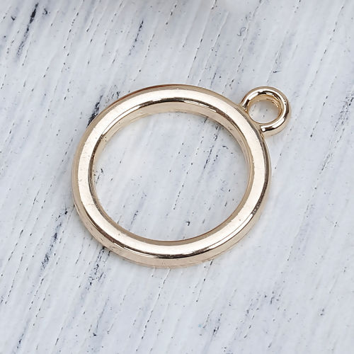 Picture of 10 PCs Zinc Based Alloy Geometric Bezel Frame Charms Pendants Gold Plated Round Hollow 19mm x 16mm