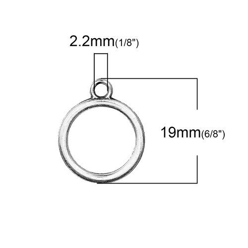 Picture of 10 PCs Zinc Based Alloy Geometric Bezel Frame Charms Pendants Antique Silver Color Round Hollow 19mm x 16mm