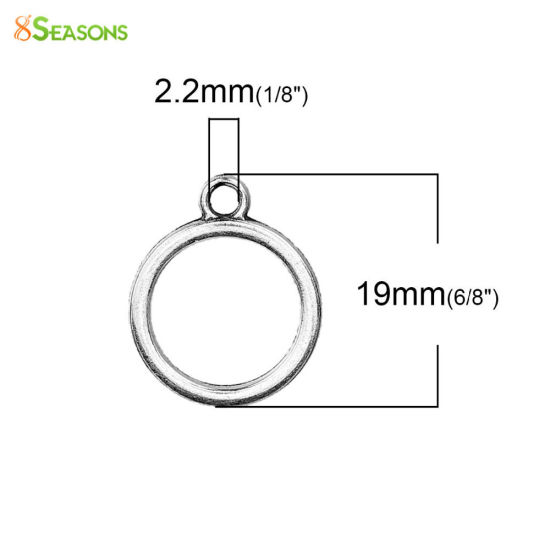 Picture of 10 PCs Zinc Based Alloy Geometric Bezel Frame Charms Pendants Antique Silver Color Round Hollow 19mm x 16mm