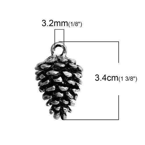 Image de Pendentif en Alliage de Zinc 3D Pomme de Pin Argent Vieilli 34mm x 23mm, 5 Pcs