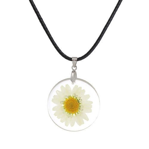Изображение Новая Мода Смола Ожерелья Белый Круглые Сухие Цветы Прозрачный 46см длина , 1 ШТ