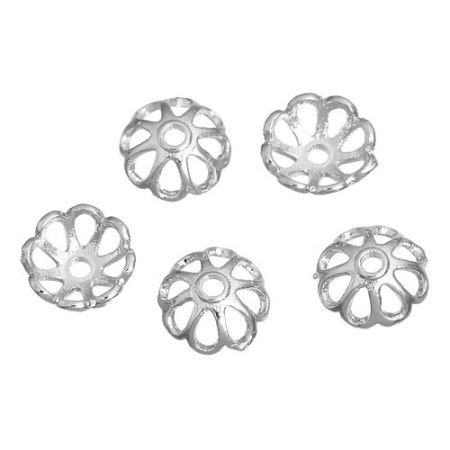 Coupelle Filigranée en Alliage de Zinc Fleur Argent Mat Creux (Approprié à Perle 8mm Dia) 8mm x 8mm, 10 PCs