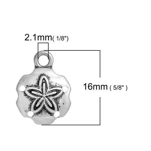 Picture of Zinc Based Alloy Charms Round Antique Silver Color Sand Dollar 16mm( 5/8") x 11mm( 3/8"), 10 PCs