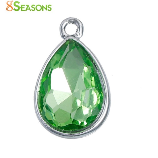 Picture of June Birthstone Charms Drop Silver Tone Purple Glass Rhinestone Faceted 19mm( 6/8") x 12mm( 4/8"), 10 PCs