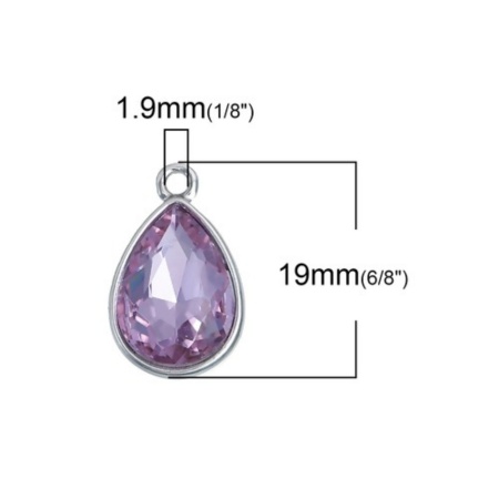 Picture of Apr Birthstone Charms Drop Silver Tone Clear Glass Rhinestone Faceted 19mm( 6/8