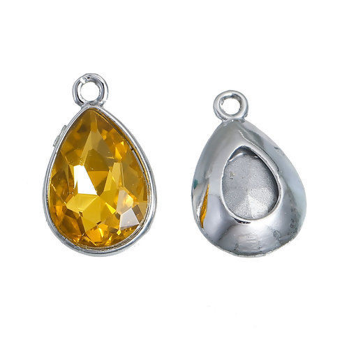 Picture of Nov Birthstone Charms Drop Silver Tone Orange Glass Rhinestone Faceted 19mm( 6/8") x 12mm( 4/8"), 10 PCs