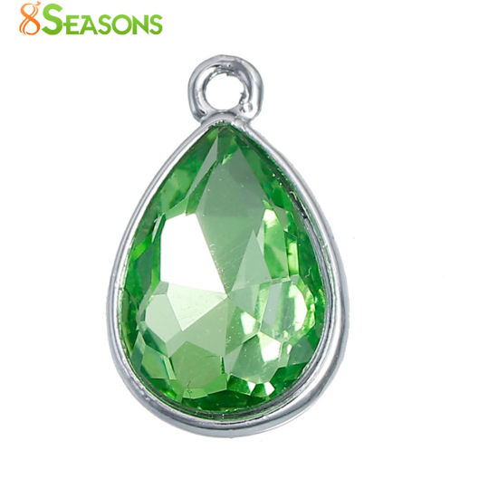Picture of July Birthstone Charms Drop Silver Tone Red Glass Rhinestone Faceted 19mm( 6/8") x 12mm( 4/8"), 10 PCs