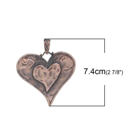 Picture of Zinc Based Alloy Pendants Heart Antique Copper 74mm(2 7/8") x 64mm(2 4/8"), 1 Piece